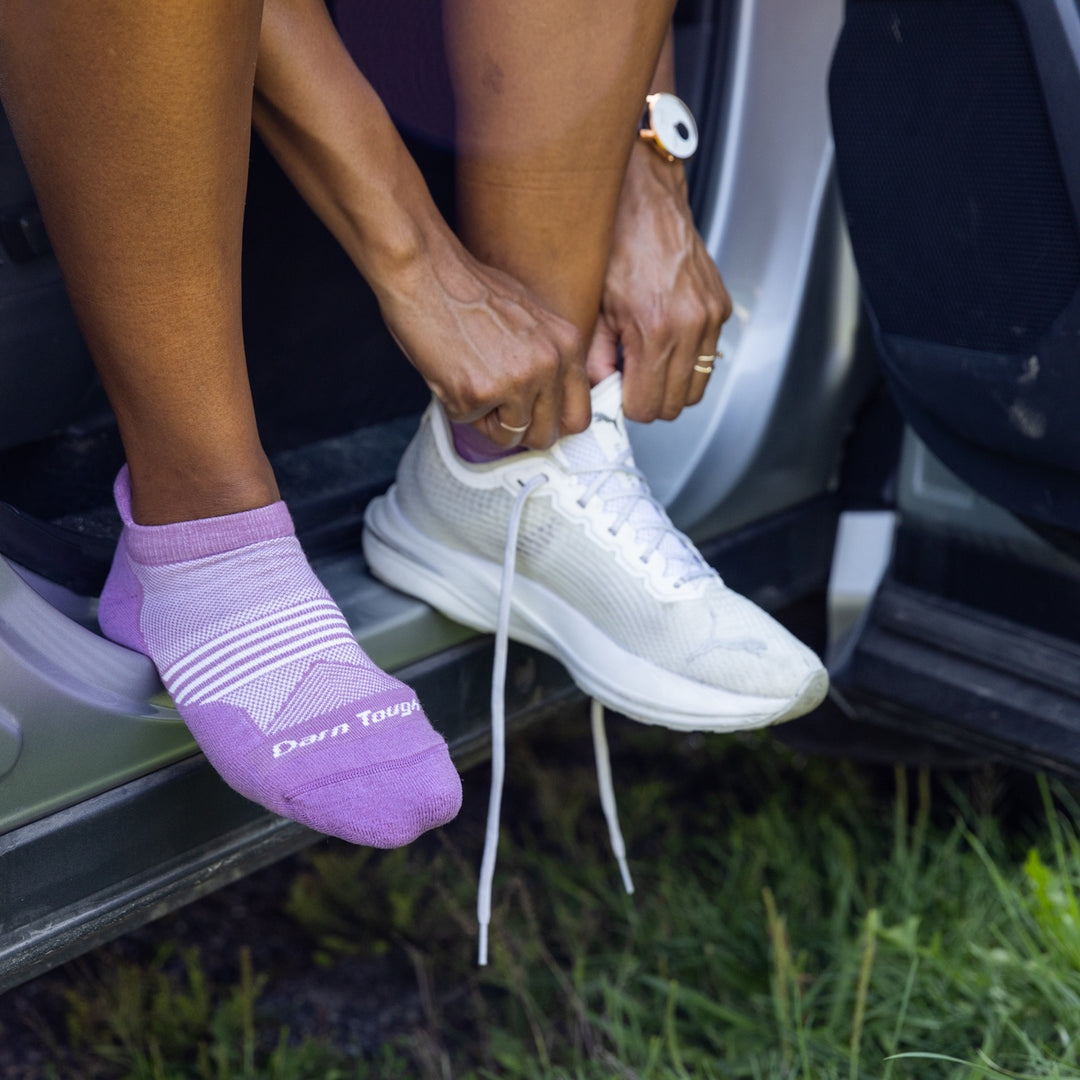 Feet wearing darn tough socks that don't slip