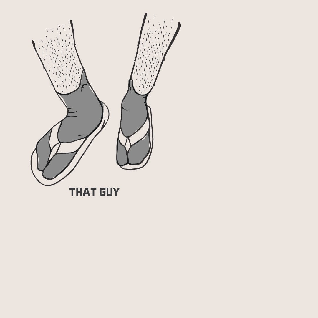 Sketch of guy wearing socks with sandal flip flops - that guy