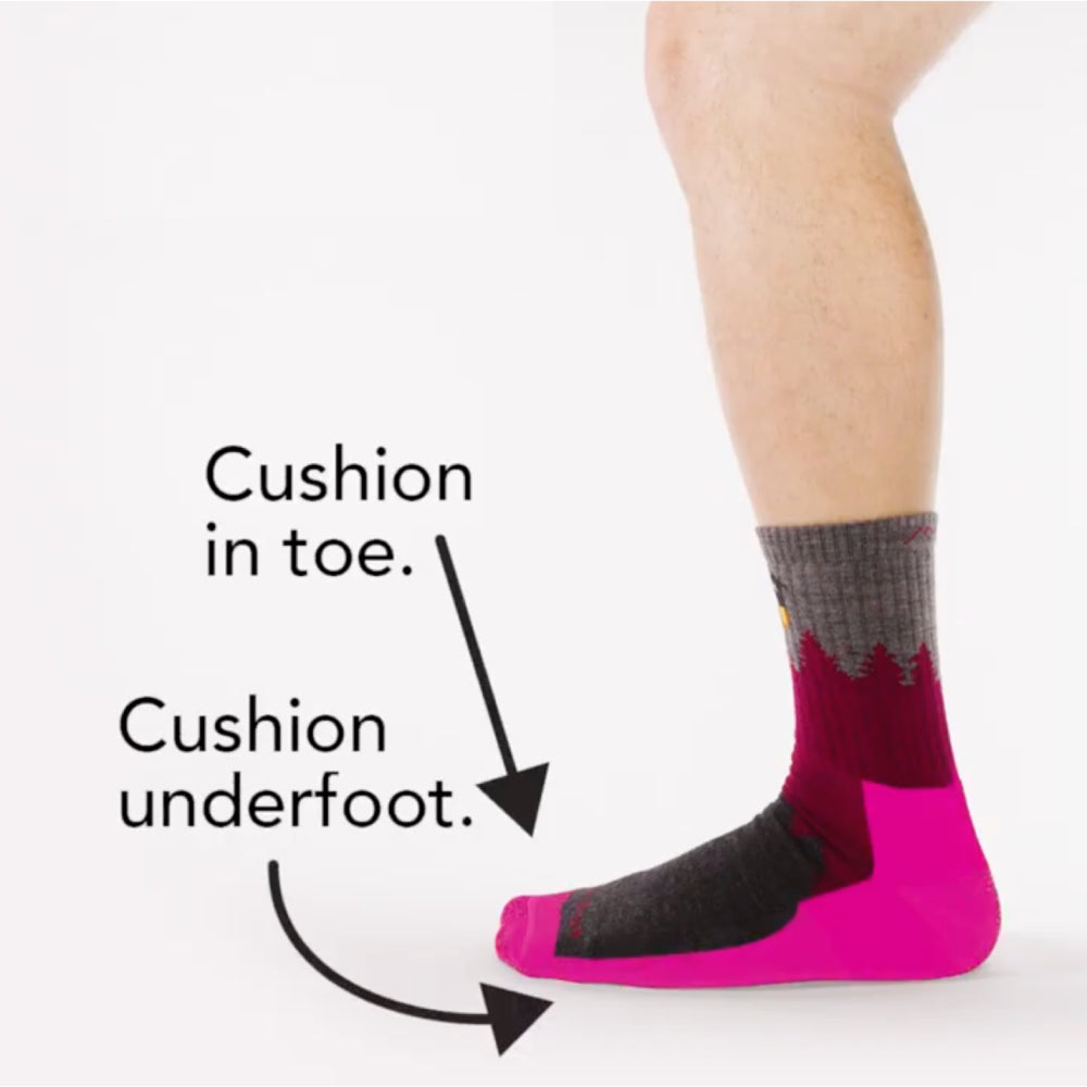 Arrows pointing to where cushion is located in a sock