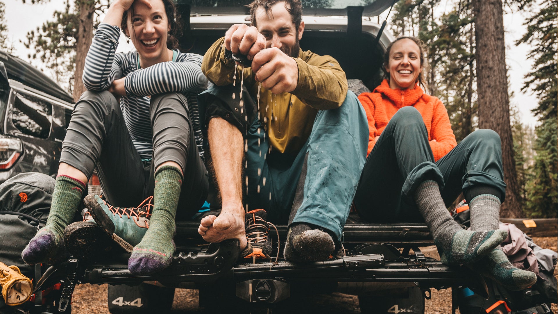 Feet in hammock wearing merino wool hiking socks