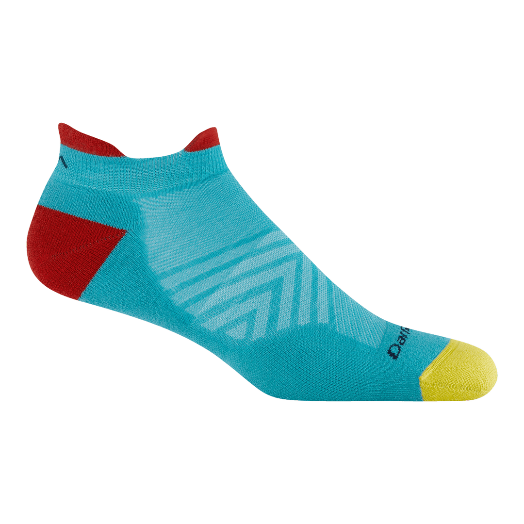 Limited Edition No show run sock 1039 in azure featuring blue body yellow toe and red heel and tab