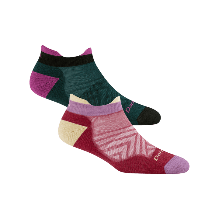 Bundle image of two 1047 No show run socks in pine and cranberry