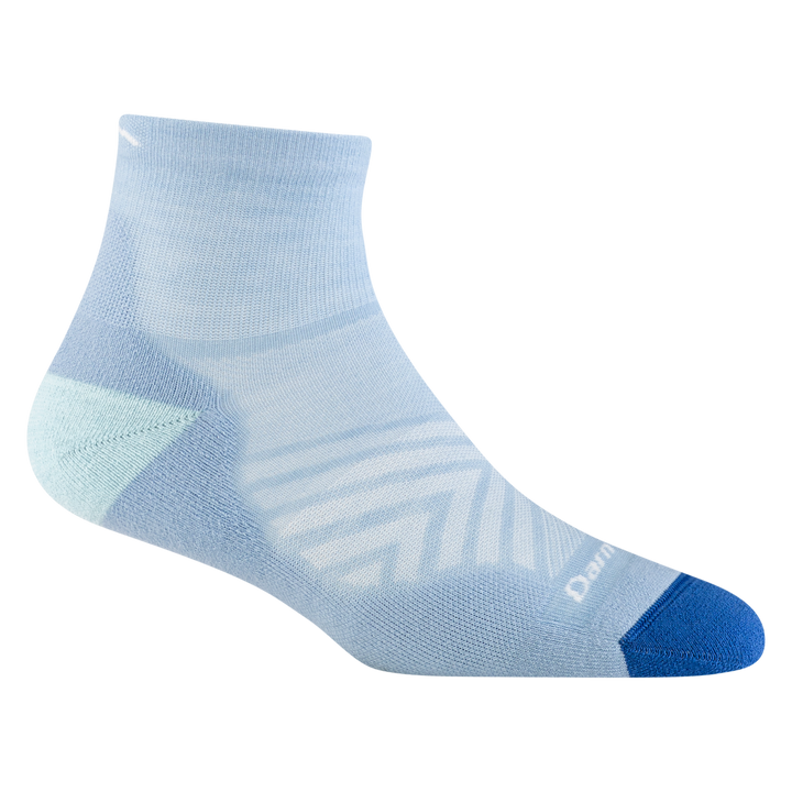 1048 women's quarter running sock in sky blue with dark blue toe and ice blue heel accents