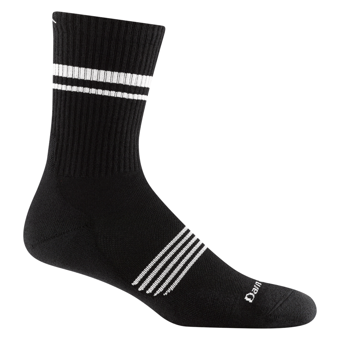 1118 men's element micro crew running sock in color black with white forefoot and calf striping and darn tough signature