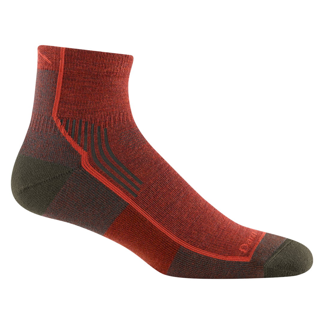 1959 men's quarter hiking sock in color chestnut with brown toe/heel accents and orange forefoot outline
