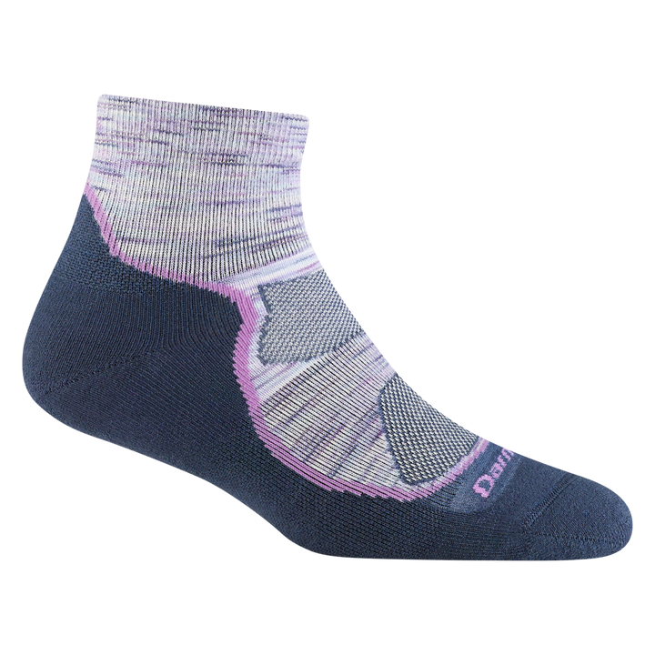 1987 women's light hiker quarter hiking sock in cosmic purple with navy underfoot accents and purple forefoot outline