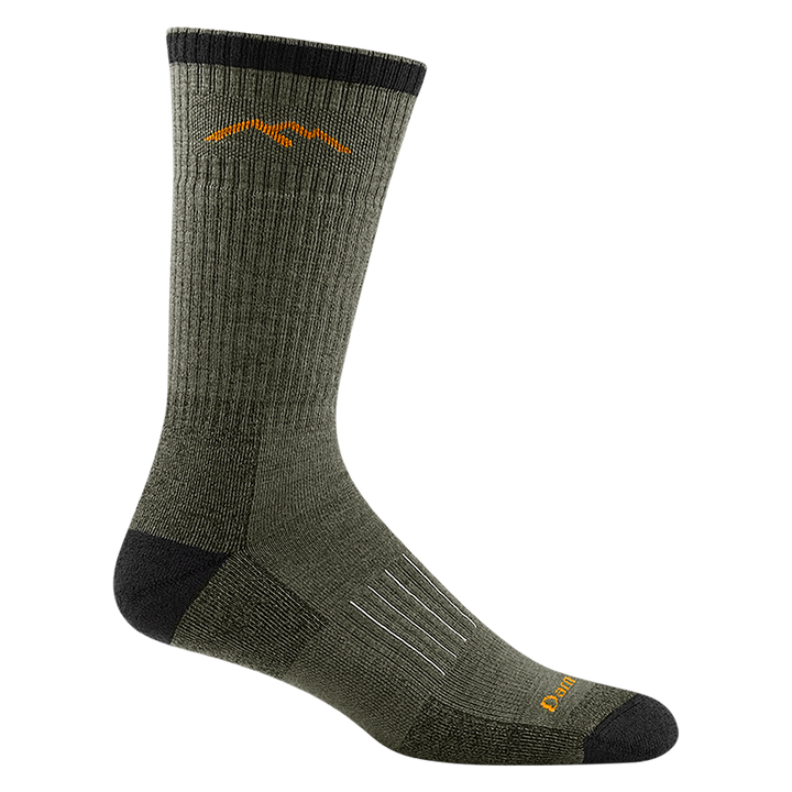 2011 unisex hunting boot sock in color forest green toe/heel accents and orange mountain detail on calf