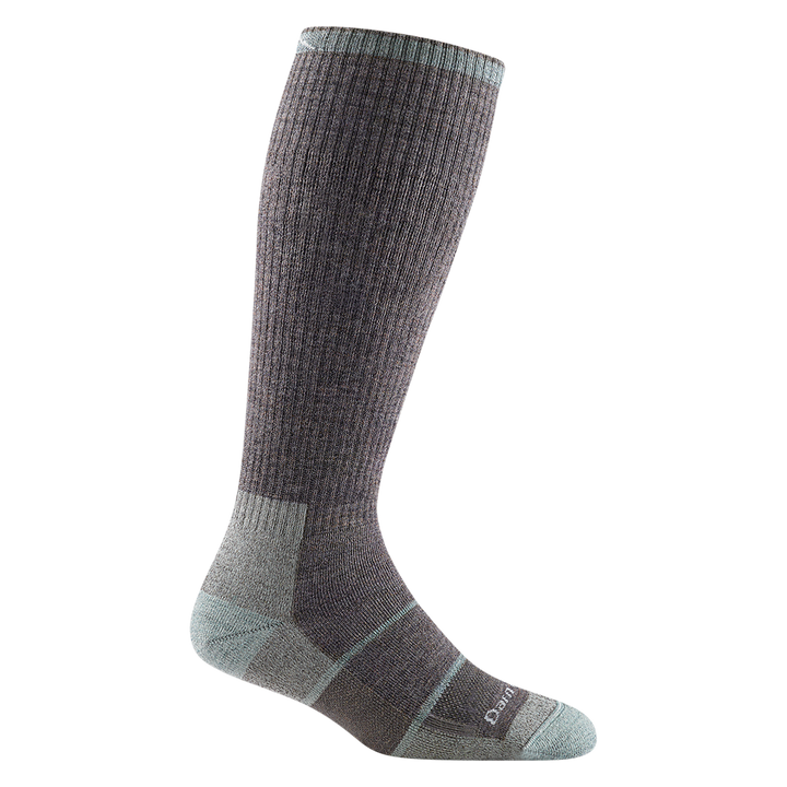 2201 women's mary fields over-the-calf sock in shale gray with seafoam toe/heel accents and two stripes on forefoot