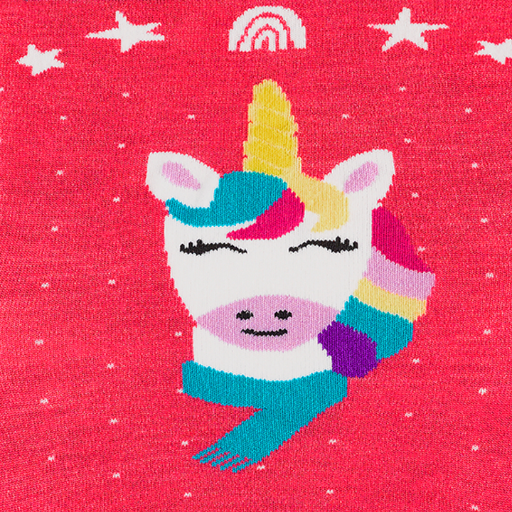Call out detail image of the of the 3807 Raspberry front image of the smiling unicorn