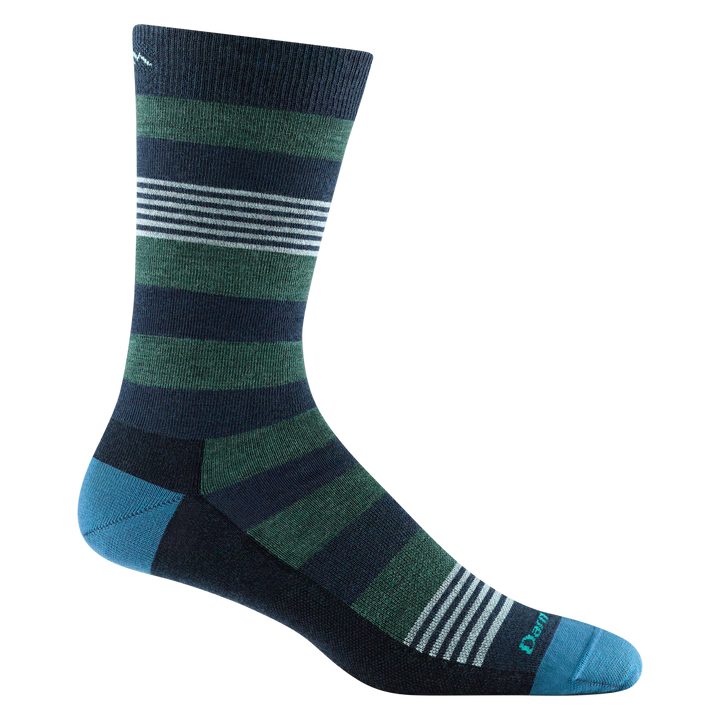 6033 men's oxford crew lifestyle sock in color eclipse with blue toe/heel accents and blue and green striping