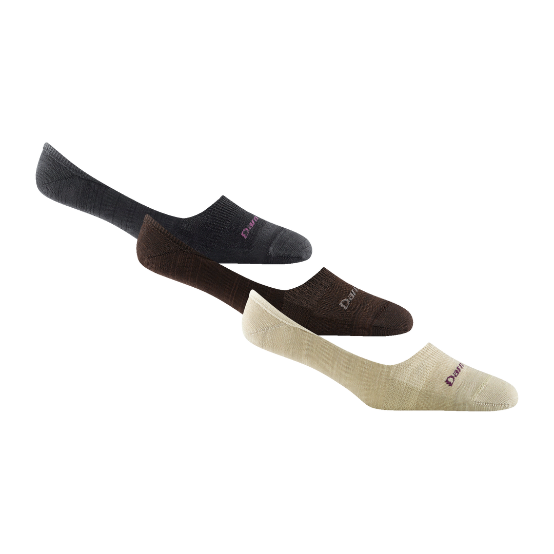 3 of the 6044 no show hidden sock, one each in cream, brown, and black