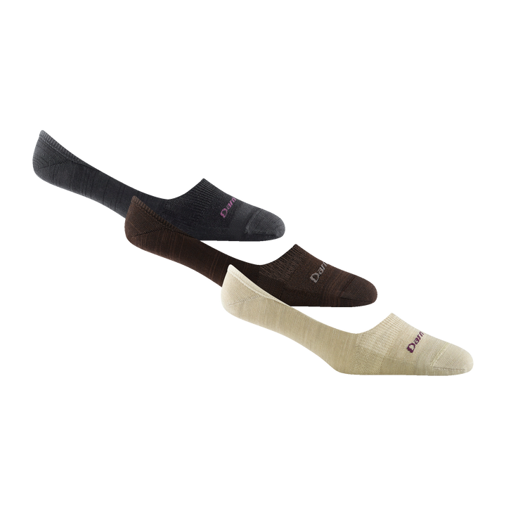 3 of the 6044 no show hidden sock, one each in cream, brown, and black