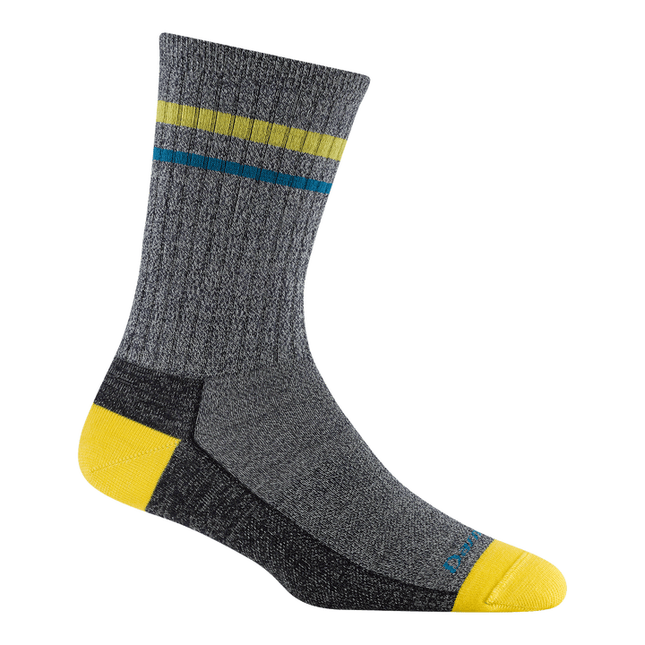 6064 letterman crew in eclipse featuring a yellow heel/toe a denim body with blue stripe and logo