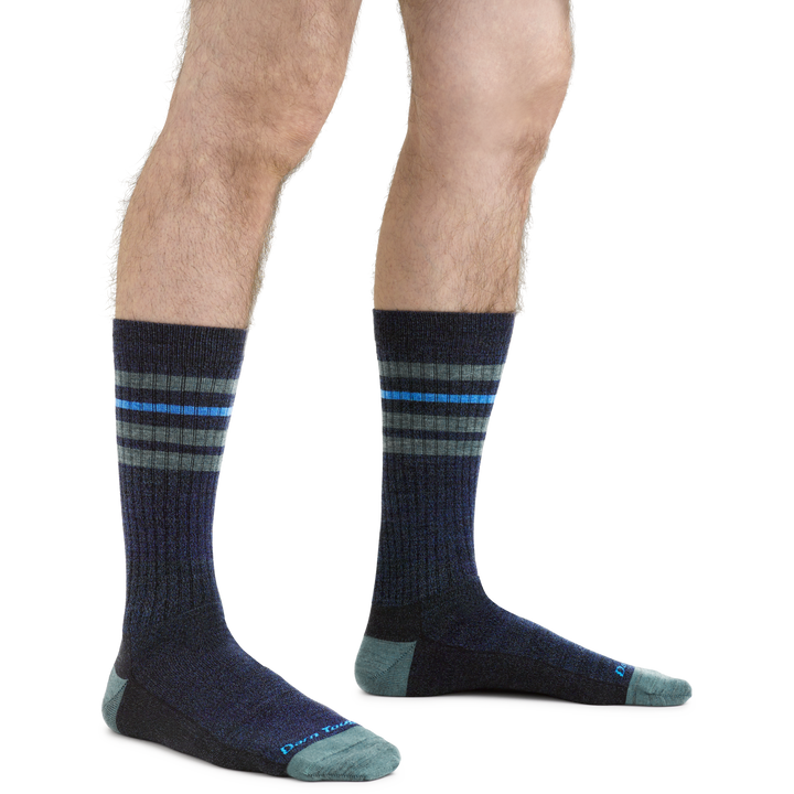 Men's Letterman Dress and Casual Socks in Denim Blue on foot