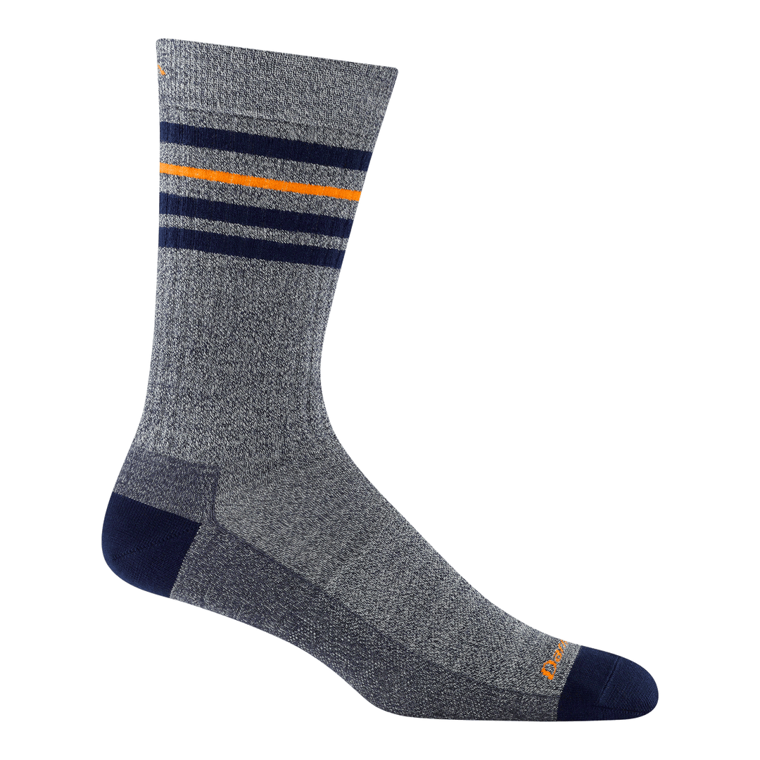 6069 letterman crew in Eclipse featuring navy heel/toe with denim body and orange stripe and logo