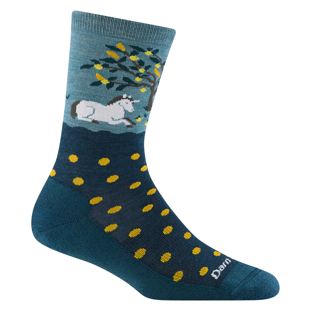 Reverse 6105 women's wild life micro crew lifestyle sock in dark teal with unicorn laying down under tree