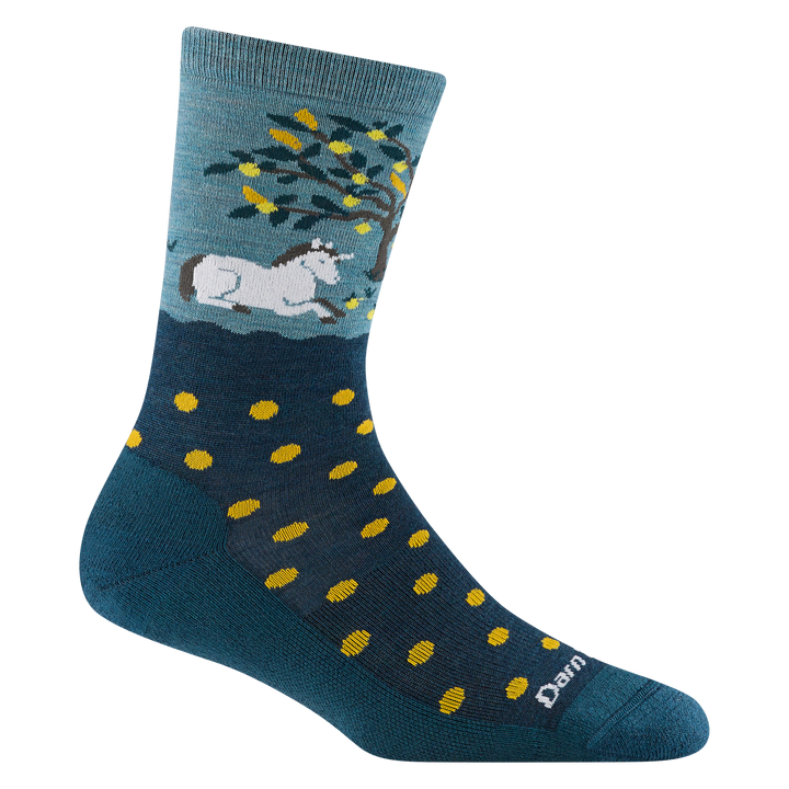 Reverse 6105 women's wild life micro crew lifestyle sock in dark teal with unicorn laying down under tree