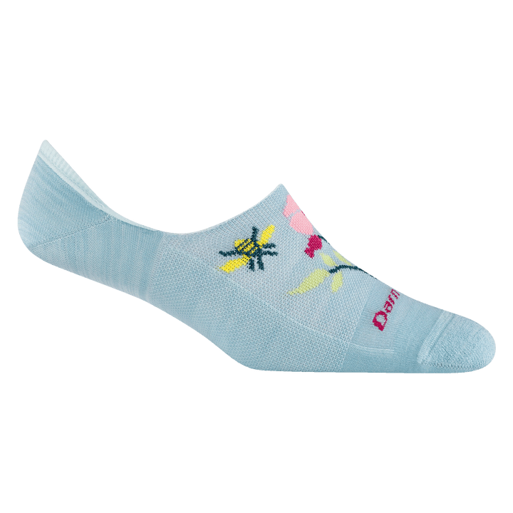 6123 No show hidden lifestyle sock featuring flowers and bees on a light blue body