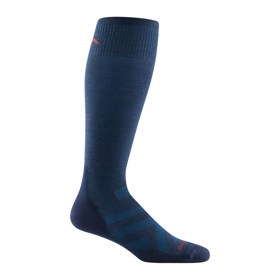 8001 men's RFL over-the-calf ski sock in navy with lighter blue chevron and red darn tough signature on forefoot