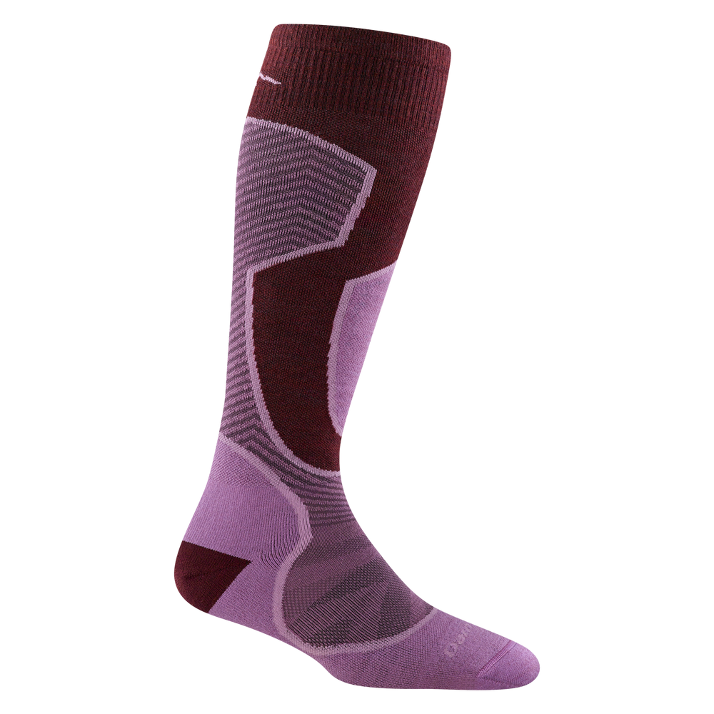 8038 outer limits over-the calf lightweight ski and snowboard sock in the burgundy color