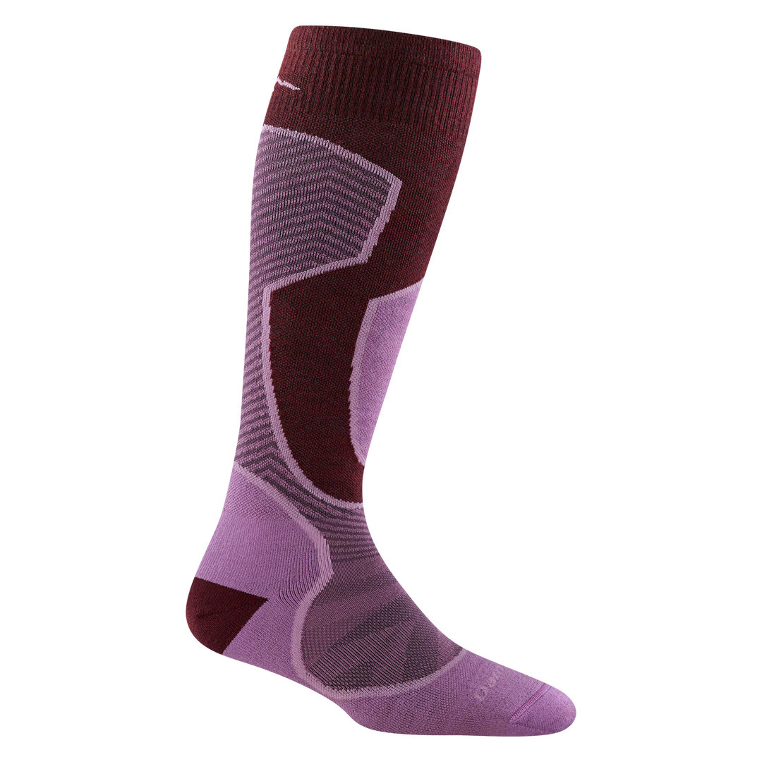 8038 outer limits over-the calf lightweight ski and snowboard sock in the burgundy color