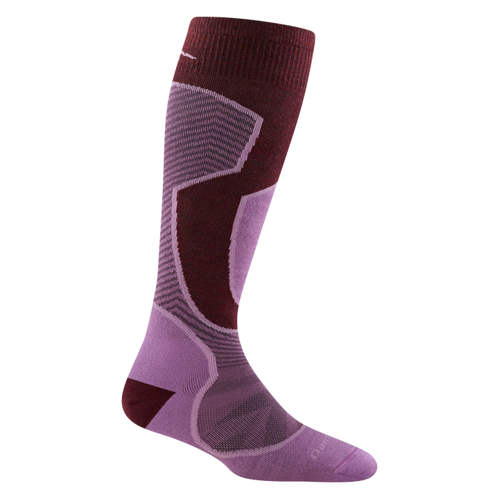 8038 outer limits over-the calf lightweight ski and snowboard sock in the burgundy color
