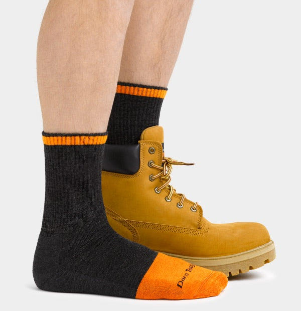 Man wearing micro crew workwear socks with steel toe boots