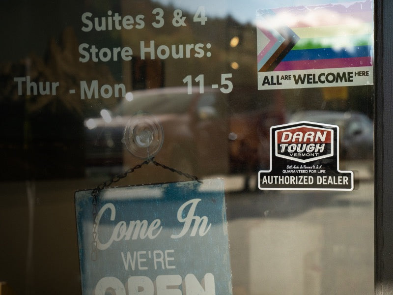 The window of a darn tough authorized dealer, where you can buy darn tough socks near you