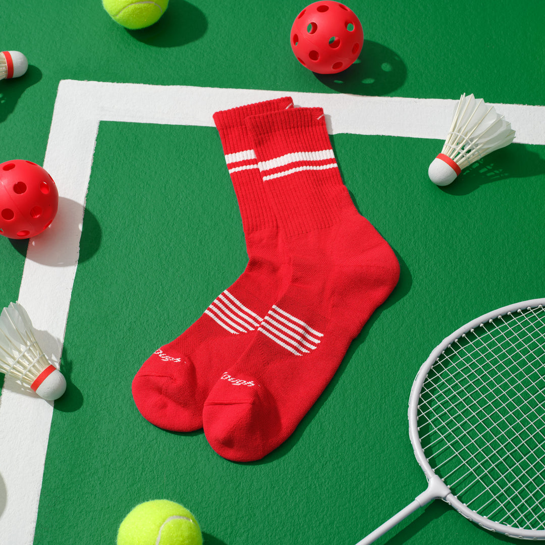 Layflat image of the 1118 Element Micro Crew in the Limited Edition colorway Red white with birdies and tennis balls around it