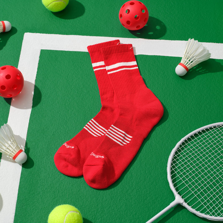 Layflat image of the 1118 Element Micro Crew in the Limited Edition colorway Red white with birdies and tennis balls around it