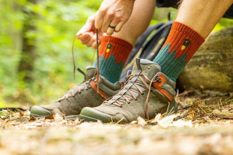 Shop Men's Hike Socks - feet wearing Number 2 hike socks