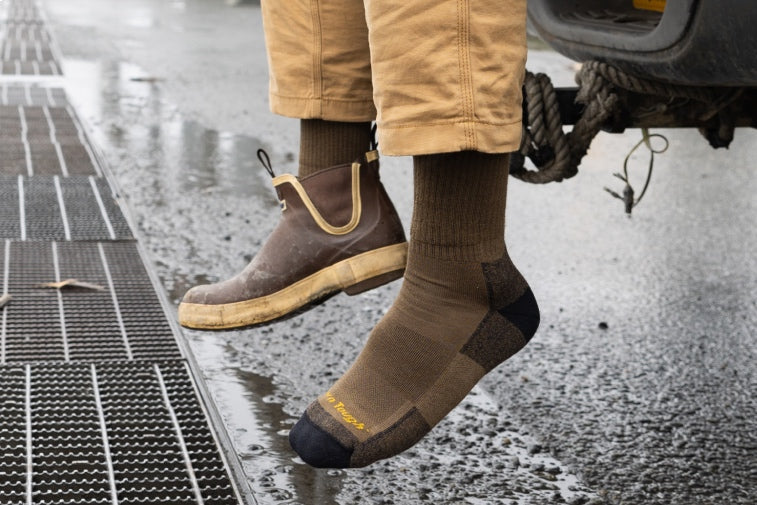 Shop Men's Work Socks - feet hanging off tailgate in brown work socks