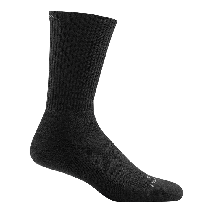 T3001 unisex micro crew lightweight tactical sock in color black with white darn tough signature on forefoot