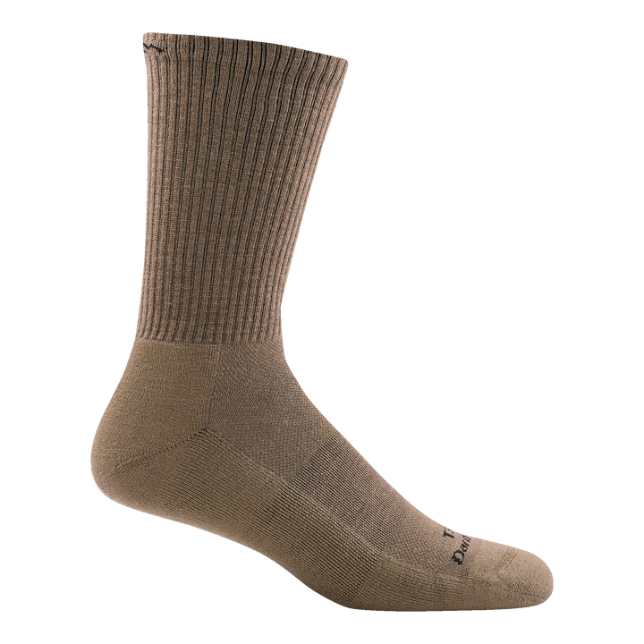 T3001 unisex micro crew lightweight tactical sock in color coyote brown with black darn tough signature on forefoot