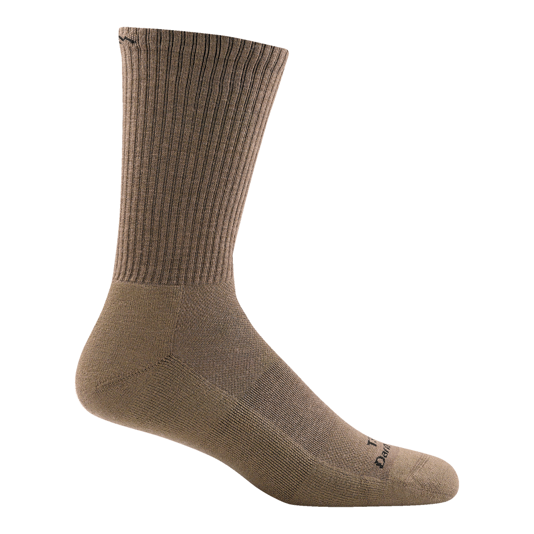 T3001 unisex micro crew lightweight tactical sock in color coyote brown with black darn tough signature on forefoot