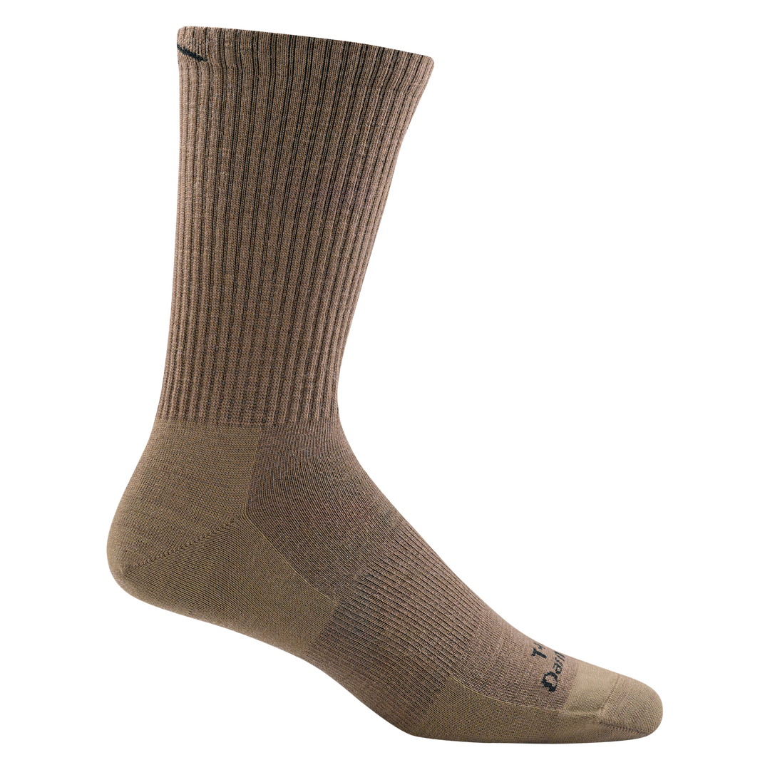 T4018 unisex micro crew lightweight tactical sock in color coyote brown with black darn tough signature on forefoot