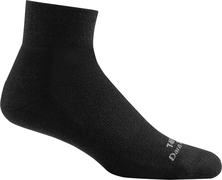 T4093 tactical quarter socks in color black with white darn tough signature below the toe line