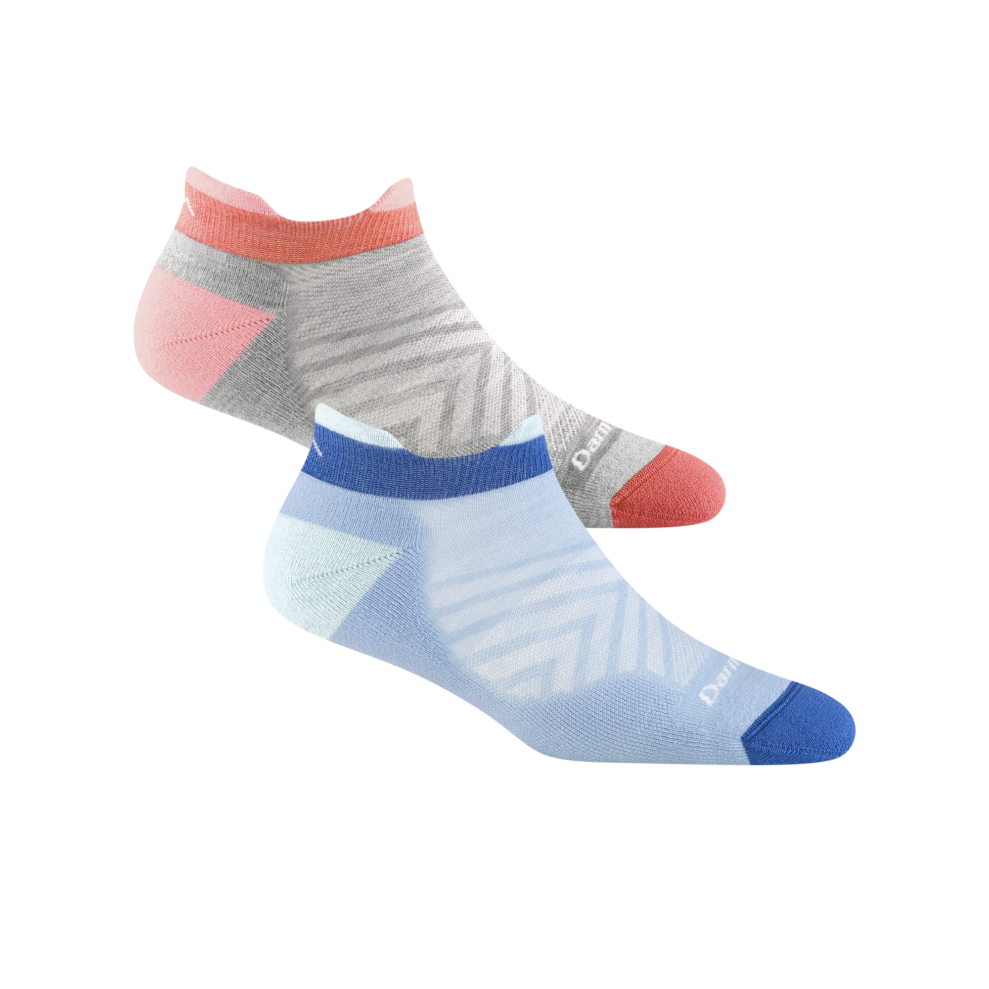 2 pack bundle including 2 pairs of the women's run no show tab running sock in ash and sky blue