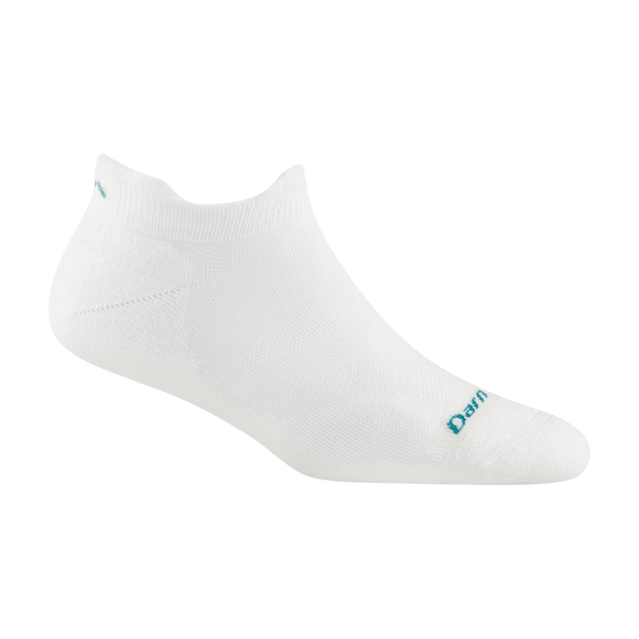 Studio shot of no show tab cushion running sock in white.