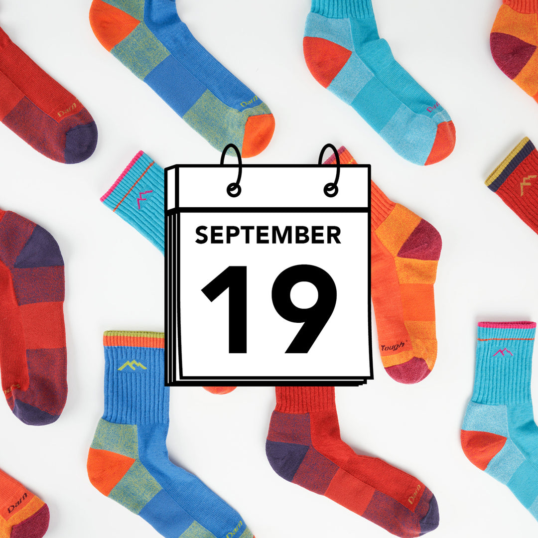 The 1466 and 1903 hiker micro crew socks in a variety of colors with September 19th marked on the calendar