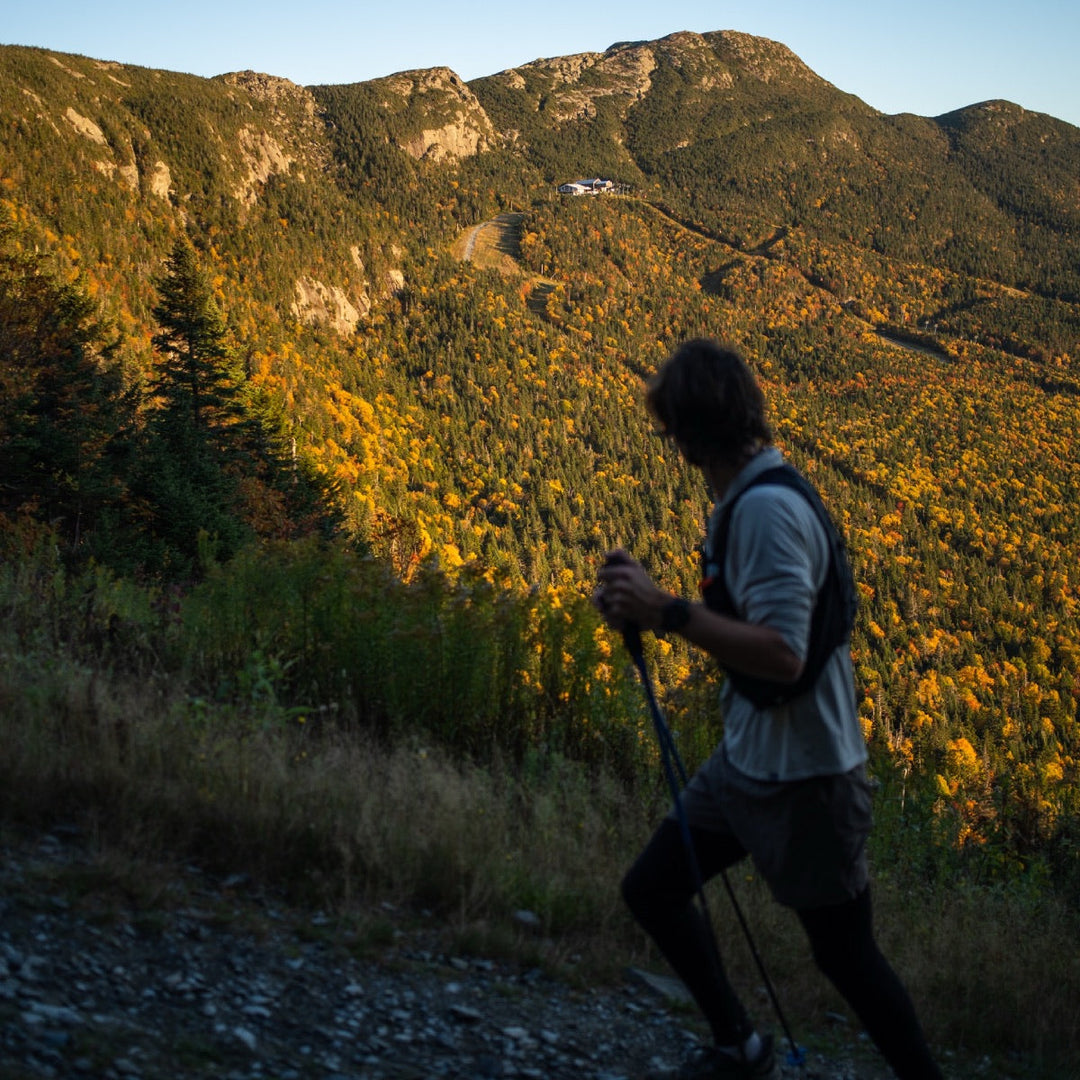 Mike from Darn Tough Vermont hiking Mount Mansfield in the fall.