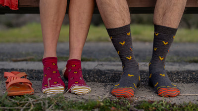 woman wearing our fox lifestyle socks for everyday wear (though they also make fun casual dress socks)