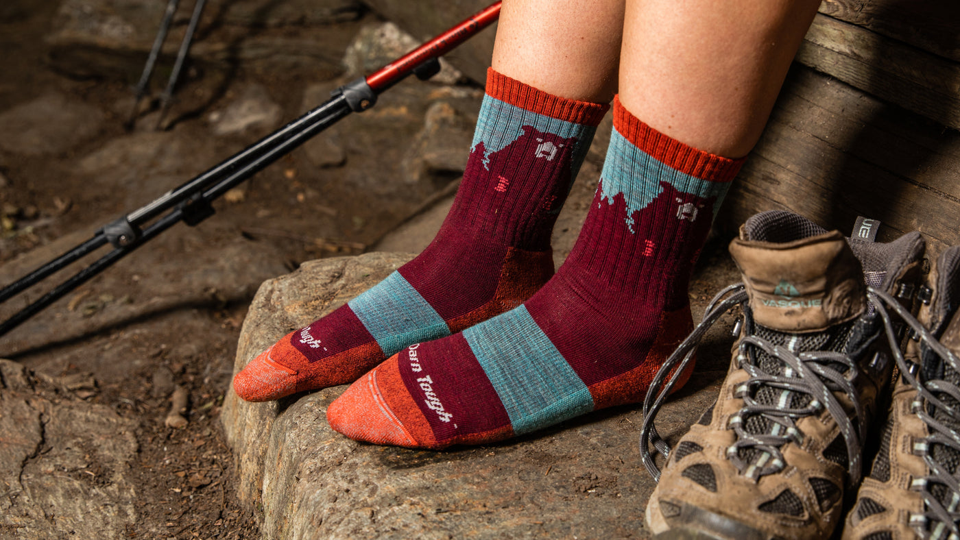 Close up on model featuring the Women's Beartown Micro Crew hiking sock