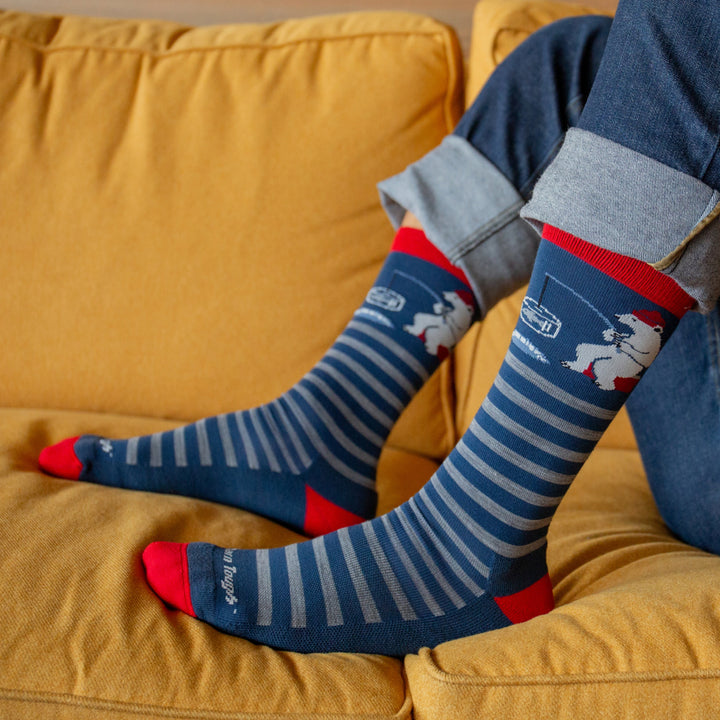 models feet on couch wearing the 6096 wild life crew in polar bear lake colorway
