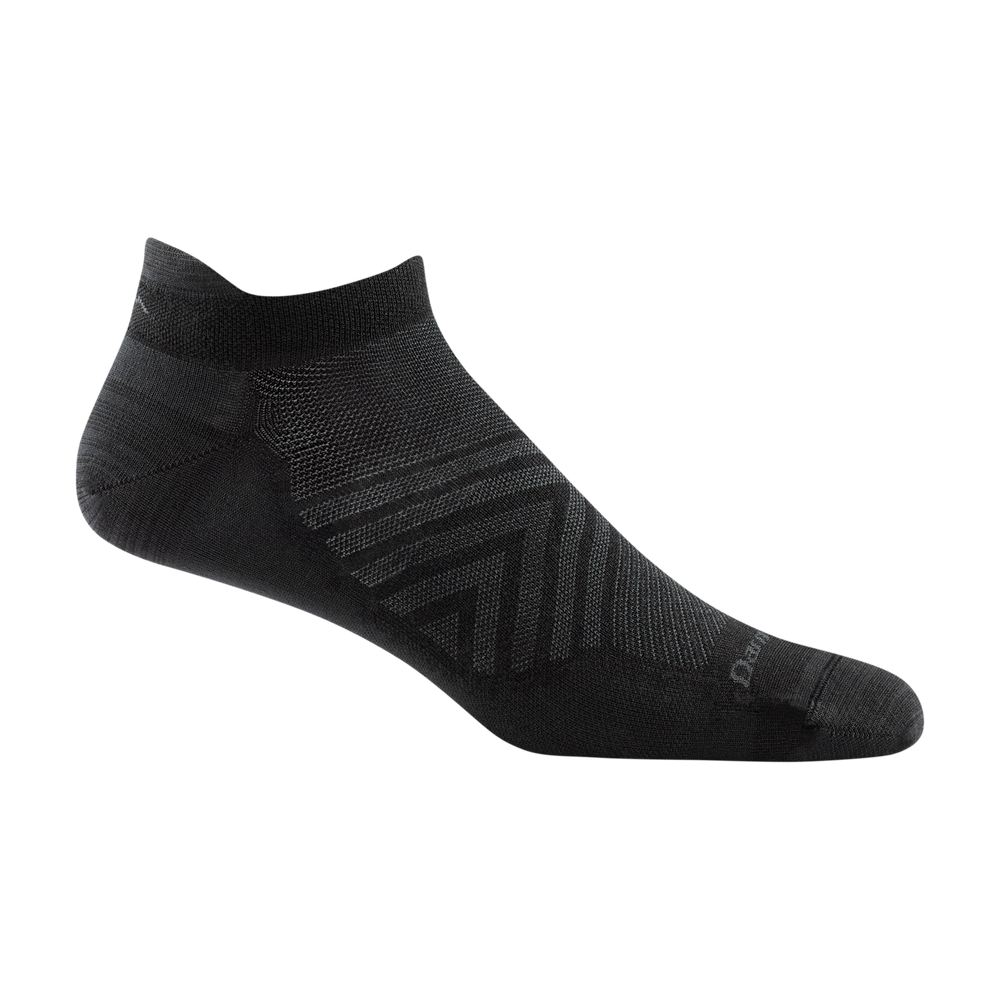 1033 men's no show tab running sock in color black with dark grey chevron and darn tough signature on forefoot