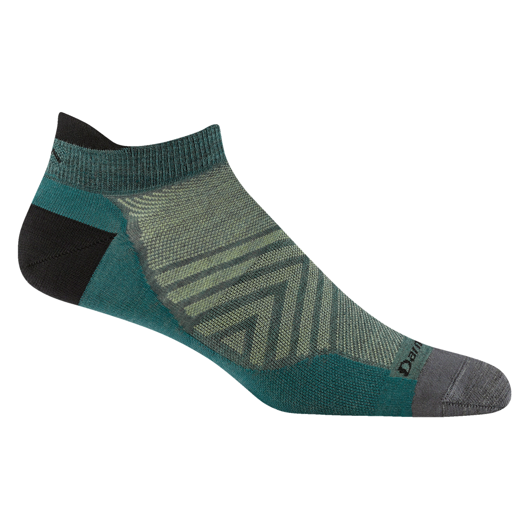 1033 men's no show tab running sock in color Teal with light green chevron and black darn tough signature