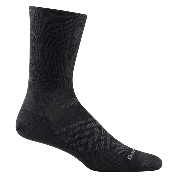 1035 men's micro crew running sock in color black with gray chevron and darn tough signature on forefoot