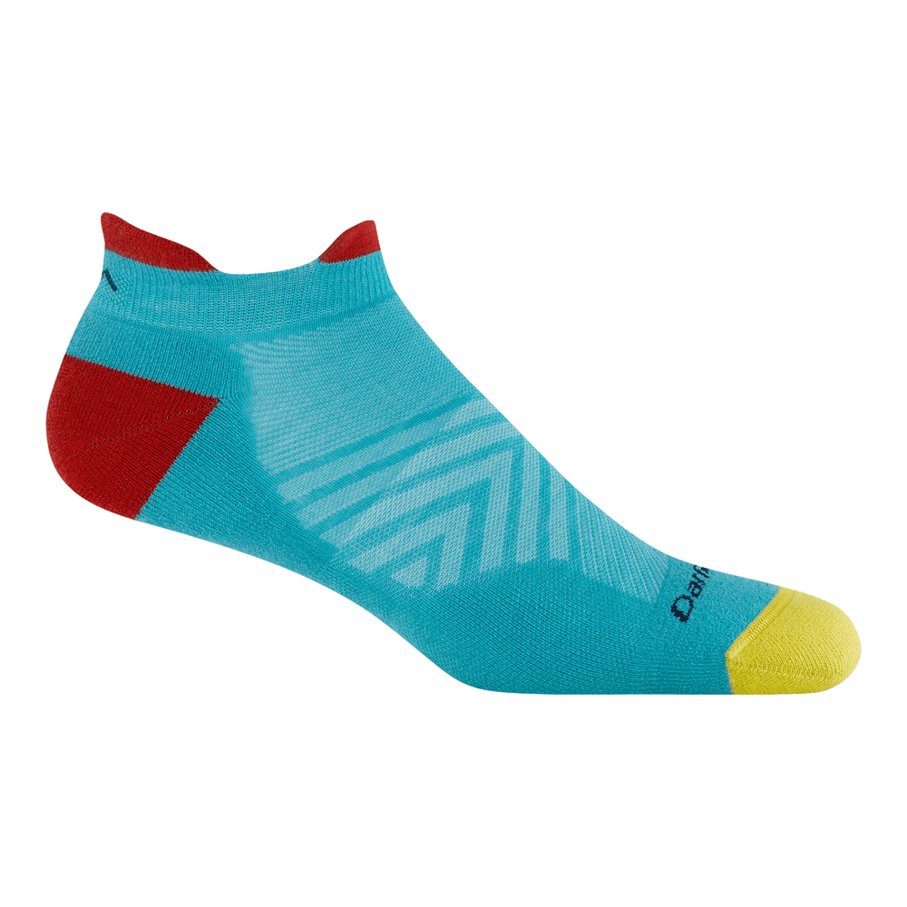 Limited Edition No show run sock 1039 in azure featuring blue body yellow toe and red heel and tab