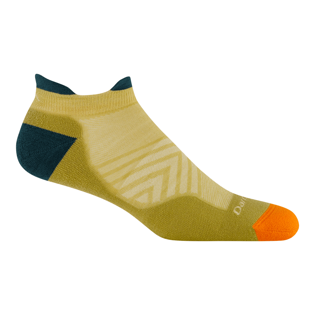 Limited Edition No show run sock 1039 in gold featuring yellow body orange toe and dark teal heel and tab