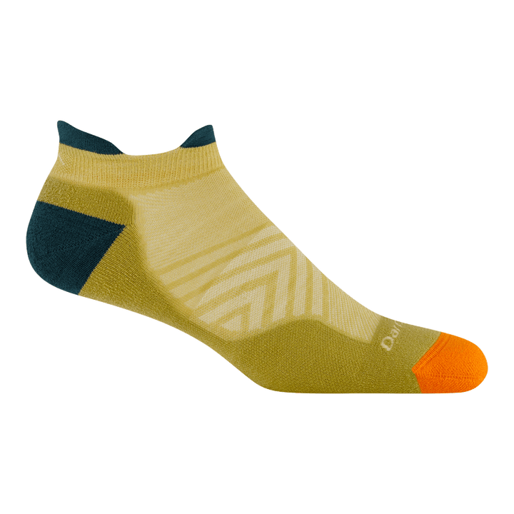 Limited Edition No show run sock 1039 in gold featuring yellow body orange toe and dark teal heel and tab